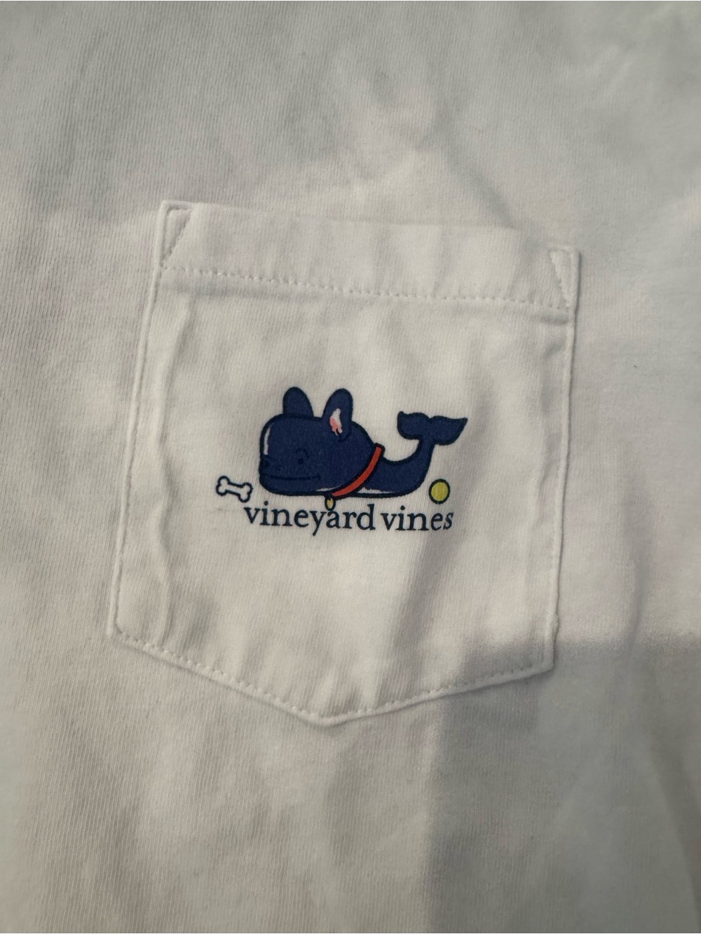 Vineyard Vines White Pocket Tee with Navy Whale-Dog Graphic